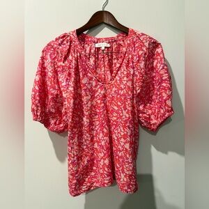 House of Harlow 1960 Martine pink print puff sleeve cotton blouse Size S